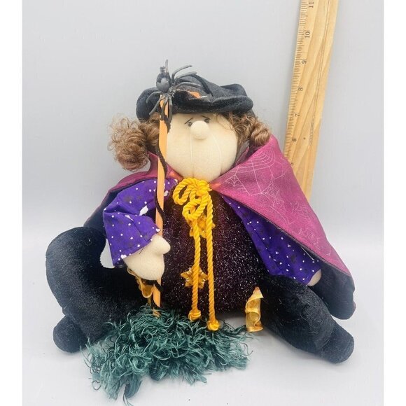 Halloween Witch Shelf Sitter 9” Decor Spiderweb Purple Kids of America Plush - Picture 6 of 7